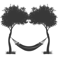 AI generated Silhouette hammock install in two tree black coloronly png