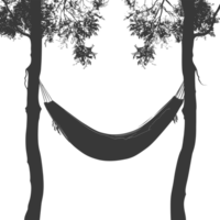 AI generated Silhouette hammock install in two tree black coloronly png