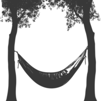 AI generated Silhouette hammock install in two tree black coloronly png