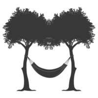 AI generated Silhouette hammock install in two tree black coloronly png