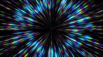 Abstract light rays emanating from a center light.Flare color light glowing background.Speed of light.  4K artistic stripes glowing video