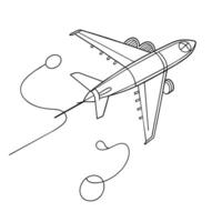 Plane flying continuous line art vector illustration