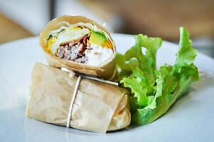 kebab ,pork wraps or taco or vegetable roll or mexican rolls or beef wrap or egg rolls photo
