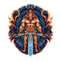 AI generated Strong and Muscular God with Weapon for T-Shirt Design Isolated on Transparent Background. Myhthology God Illustration. Generative Ai png