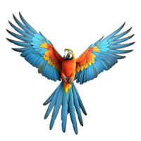 AI generated Macaw parrot spreading wings png isolated on transparent background