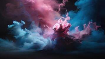 AI generated blue and pink colored smoke on a black background photo