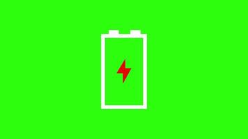 Low battery icon looped animation.Red charge icon on green background video