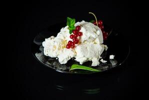 Natural homemade cottage cheese in a plate photo