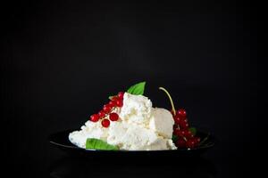 Natural homemade cottage cheese in a plate photo