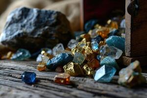 AI generated Treasure hunting for gold and gems. photo
