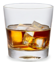 AI Generated Whiskey in glass with ice - close-up view on transparent background. png