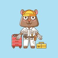 Cute squirrel mechanic with tool at workshop cartoon animal character mascot icon flat style illustration concept 17-32 vector