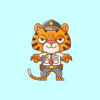 linda Tigre policía oficial uniforme dibujos animados animal personaje mascota icono plano estilo ilustración concepto vector