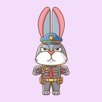 linda Conejo policía oficial uniforme dibujos animados animal personaje mascota icono plano estilo ilustración concepto vector