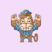 Cute monkey police officer uniform cartoon animal character mascot icon flat style illustration concept vector