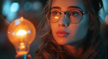 AI generated Woman Holding Light Bulb photo