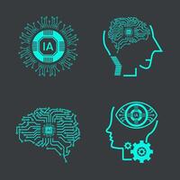 FOUR artificial Intelligence icons, symbols, element UIs, Collection of technology icons, such as robot, digital, vr, ai, cyber and  Vector Line Icons vector clip art design