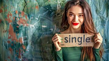 AI Generated Confident woman holding 'single' sign photo