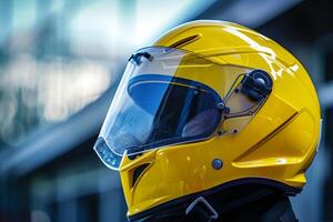 AI generated Safety yellow helme. National Safety Day photo