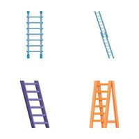 Ladder icons set cartoon vector. Different type of metal and wooden ladder vector