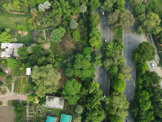 Drone view of Public park on 2023-07-17 in Lahore Pakistan