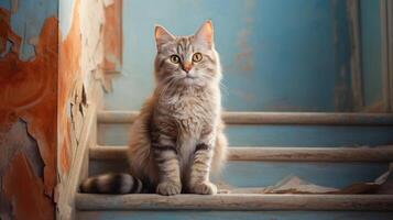AI generated Portrait cat,cat is a cute cat and a funny,good-humored.They look cute and are good pets,easy to raise as pets.It is a playful,affectionate pet and is a favorite of the caregivers. photo