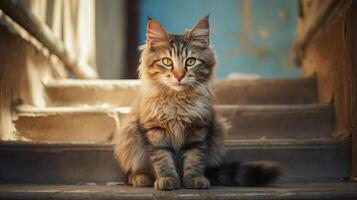 ai generado retrato gato gato es un linda gato y un divertidos, de buen humor.ellos Mira linda y son bueno mascotas, fácil a aumento como mascotas.it es un juguetón, cariñoso mascota y es un favorito de el cuidadores foto