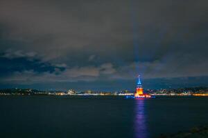 Istanbul background photo. Kiz Kulesi aka Maiden's Tower at night photo