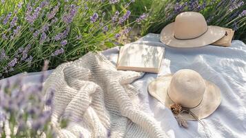 ai generado sereno verano tarde entre floreciente lavanda foto