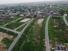 Aerial view of DHA Phase-6, main square, a small town on 2023-07-18 in Lahore Pakistan. photo