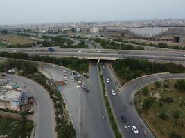 Aerial view of DHA Phase-6, main square, a small town on 2023-07-18 in Lahore Pakistan. photo