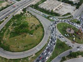 Aerial view of DHA Phase-6, main square, a small town on 2023-07-18 in Lahore Pakistan. photo