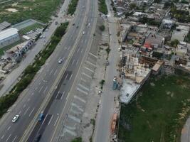 Aerial view of DHA Phase-6, main square, a small town on 2023-07-18 in Lahore Pakistan. photo