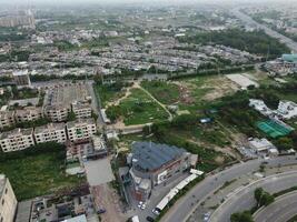 Aerial view of DHA Phase-6, main square, a small town on 2023-07-18 in Lahore Pakistan. photo