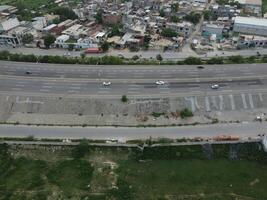 Aerial view of DHA Phase-6, main square, a small town on 2023-07-18 in Lahore Pakistan. photo