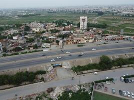 Aerial view of DHA Phase-6, main square, a small town on 2023-07-18 in Lahore Pakistan. photo