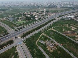 Aerial view of DHA Phase-6, main square, a small town on 2023-07-18 in Lahore Pakistan. photo