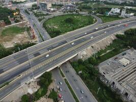 Aerial view of DHA Phase-6, main square, a small town on 2023-07-18 in Lahore Pakistan. photo