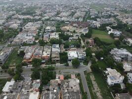 Aerial view of DHA Phase-6, main square, a small town on 2023-07-18 in Lahore Pakistan. photo