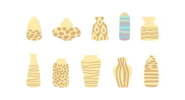 flower vases set. Retro pottery and ceramics. Empty vessels designs of different shapes and forms in trendy style vector