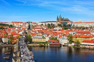 View of Mala Strana, Charles bridge and Prague castle from Old photo
