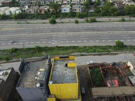 View at city from bird sight. City from drone. Aerial photo. City scape from drone on 2023-07-22 in Lahore Pakistan photo