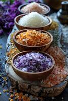 AI generated The natural aromatic salts and herbs photo