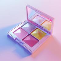 ai generado sombra paleta con espejo. cosmético productos.a maquillaje paleta flotante foto