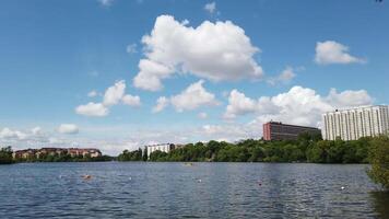 A glimpse of one of Stockholm's districts and its canal during a sunny day. video