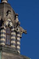 Detail of the historic, Gothic Revival style, Rafael Uribe Uribe Palace of Culture located at the Botero Square in Medellin declared National Monument of Colombia in 1982. photo