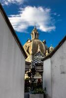 Detail of the historic, Gothic Revival style, Rafael Uribe Uribe Palace of Culture located at the Botero Square in Medellin declared National Monument of Colombia in 1982. photo