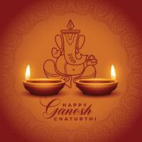 indian festival ganesh chaturthi holiday greeting with realistic diya vector