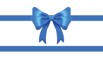 Realistic Blue bow shiny satin and ribbon horizontal line with shadow vector EPS10 for decorate your wedding card,website or gift card,isolated on white background.