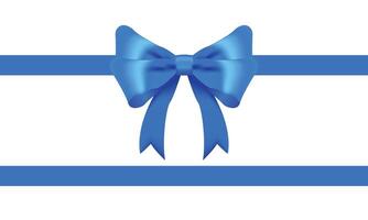 Realistic Blue bow shiny satin and ribbon horizontal line with shadow vector EPS10 for decorate your wedding card,website or gift card,isolated on white background.